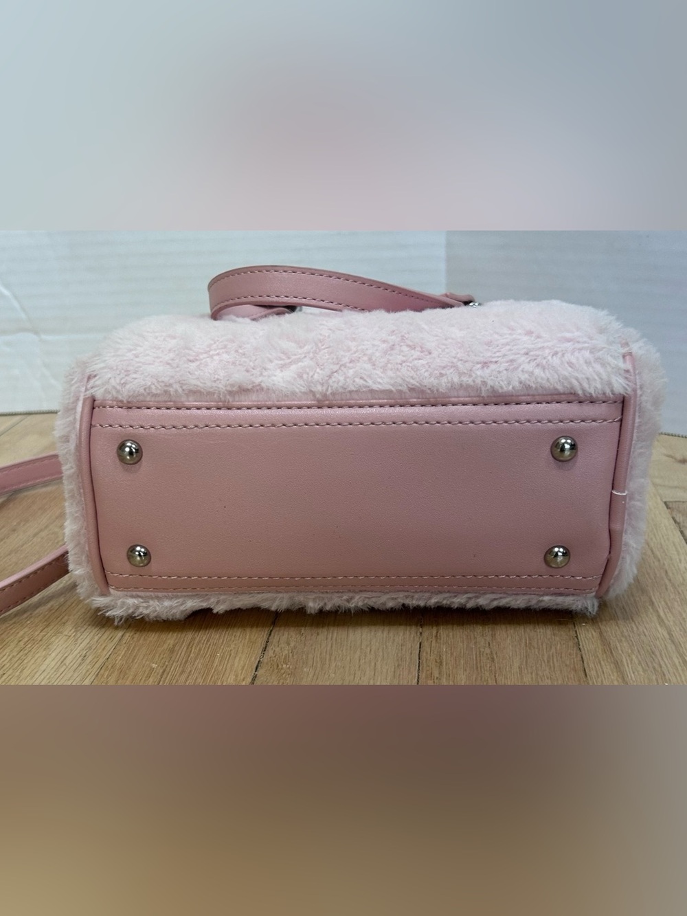 Von Dutch Furry Light Pink with Hot Pink Lettering Bowling Bag Purse - Picture 4 of 12